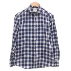 ブルネロクチネリ BRUNELLO CUCINELLI SLIM FIT チェックシャツ 長袖 カジュアル コットン M 青 ブルー 白 ホワイト /GV ■GY62のサムネイル