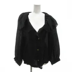 ランバン LANVIN フランス製 シャツブラウス ジャケット 40 ビッグカラー 絹 シルク フリル 黒 ブラック /NU ■ECD002のサムネイル
