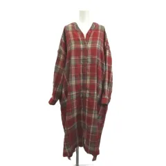 アースミュージック&エコロジー EARTH MUSIC & ECOLOGY シャツワンピース ロング丈 LL 赤 レッド チェック柄 Vネック 長袖 /MD ■ECB003