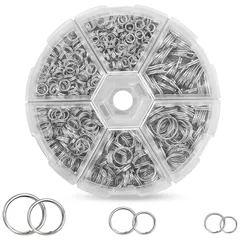 【新着商品】二重リング 二重丸カン 6種セット 4-12mm直径 DIY用 手芸用品 線二重カン プラチナ ラウンドケース付