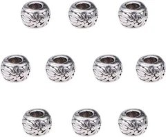 【数量限定】PH PandaHall 約100個 合金 スペーサービーズ 8mm 穴3.5mm チベッ風 ビーズ ロンデル メタルビーズ チャーム ジュエリー製作 アクセサリーパーツ DIY用 クラフト 手作り素材 アンティークシルバー