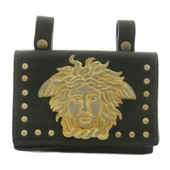 ヴェルサーチ ヴェルサーチェ VERSACE ベルトポーチ ウエストポーチ 小物入れ レザー メデューサ スタッズ ゴールド金具 黒 ブラック /XZ ■GY11のサムネイル