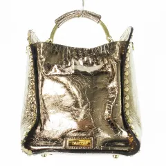 バルコス BARCOS ハンドバッグ 2way ショルダーバッグ レザー 革 ハク メタリック スタッズ ロゴプレート ゴールドカラー /CK7