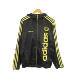 アディダスネオ adidas neo LABEL パーカー ジャージ スポーツウエア L 黒 ブラック ゴールドカラー 長袖 フード付き ストライプ柄 /MN20 ■GY58