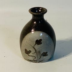 陶器 一輪挿し 花瓶 黒 茶沖縄 治し釉薬