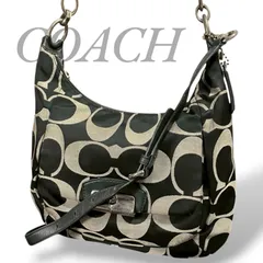 【MY0585】COACH コーチ 2way ショルダーバッグ ワンショルダー ブラック ベージュ キャンバス シグネチャー F22301 レディース