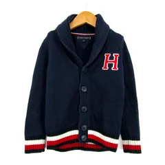トミーヒルフィガー ショールカラーカーディガン トップス キッズ 男の子用 110サイズ ネイビー×レッド×ホワイト TOMMY HILFIGER 【中古】