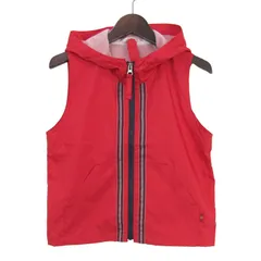 ムージョンジョン ベスト ジャケット フード付き アウター キッズ 女の子用 Sサイズ レッド moujonjon 【中古】