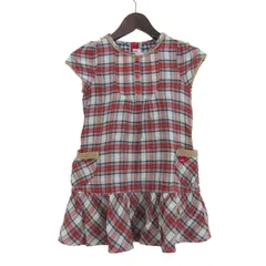 ミキハウス フレンチスリーブワンピース チェック柄 トップス キッズ 女の子用 120サイズ レッド×ホワイト×ネイビー MIKIHOUSE 【中古】