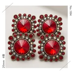 【No.184】アンティーク風 ビジュー ボタン レッド 4個セット センターパーツ ハンドメイド