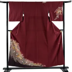 【美品】 付下げ 身丈156.5cm 裄丈62.5cm S 袷 翠山工房 やまと 落款 辻ヶ花 金彩 ぼかし えんじ色 正絹 秀品 【中古】のサムネイル