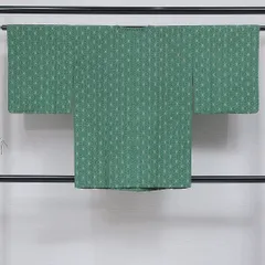 道行コート 袷 身丈83cm 裄丈63cm 正絹 Cランク セミフォーマル Sサイズ ポケットあり 幾何学柄 モダン 爽やか 緑系 HP 1237-16856