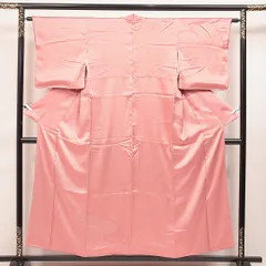 色無地 袷 身丈150cm 裄丈61cm 正絹 Aランク インフォーマル 広衿 Sサイズ 紋意匠 青海波 付下げ 古典的 落ち着き ピンク系 RP 1219-16873