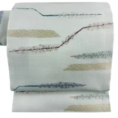 【美品】 名古屋帯 秀品 夏帯 幾何学 唐織 青灰色 正絹 【中古】