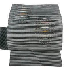 名古屋帯 秀品 夏帯 トンネル仕立て 縞 金銀糸 灰色 正絹 【中古】