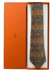 エルメス ネクタイ シルク100% 高級総柄 箱付 美品