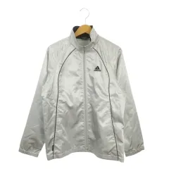 アディダス adidas ウインドブレーカー スポーツ S グレー シルバーカラー 長袖 スタンドカラー パイピングデザイン ロゴ /MN18 ■ECA002