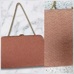 コーラルピンク 花菱柄 松地模様 華やか ヴィンテージ風 ハンドバッグ ミラー付き フォーマル