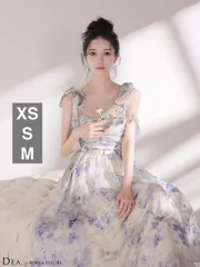 ブルー  DE3499【Dea ROBE de FLEURS/ディア ローブドフルール】フローラル/ リボン/ シフォン/  ミディアム/ キャバドレス/ ANDYGLAMOROUS アンディグラマラス/ brille/ブリエ エンジェルアールAngelR