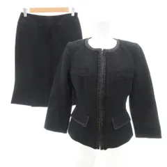 フラジール FRAGILE セットアップ ツイードジャケット スカート ひざ丈 36 黒 ブラック ノーカラー 七分袖  /NL ■GY58