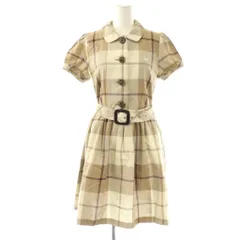 バーバリーブルーレーベル BURBERRY BLUE LABEL チェック 半袖ワンピース 膝丈 38 ベージュ /HK ■OS