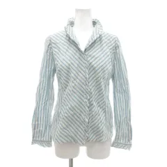 レリアン Leilian 美品 オープンカラーシャツ 9 青 ブルー ストライプ柄 フリル襟 長袖 /NL ■GY61