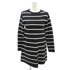 ザラ ZARA ニットワンピース M 黒 ブラック オフホワイト ボーダー柄 ラウンドネック 長袖 ミニ丈 /HO30 ■GY58