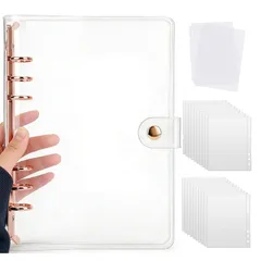 A5サイズ シール帳 バインダー 透明 6穴 シール台紙20枚付き＋シールPP専用台紙×2枚 手帳 シール収納 大きいサイズ コラージュノート 推し活 女の子 オリジナル作成 クリアタイプ (ローズゴールド)