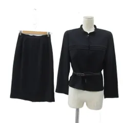 コージワタナベ スティル KOJI WATANABE STYLE セットアップ スーツ 上下 ジャケット スタンドカラー ミドル丈 総裏地 タイトスカート ミモレ丈 11 ネイビー 紺 ベルト付き /YS29 ■GY61