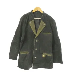 ノーブランド レザージャケット 上着 50 グレー 長袖 スタンドカラー 刺繍 /AO14 ■ECA002