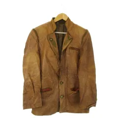 ノーブランド レザージャケット 上着 48 茶 ブラウン 長袖 無地 スタンドカラー /AO15 ■ECA002