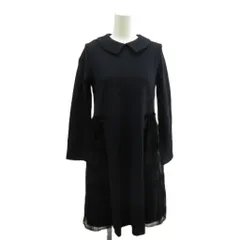 ベベ bebe ワンピース キッズ 子供服 長袖 ロング チェック柄 フロッキー加工 リボン 150 紺 ネイビー /XZ ■ECB001