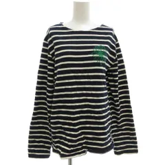 Mardi Mercredi ボーダーTシャツ カットソー ロンT 長袖 花刺繍 紺 ネイビー 白 ホワイト /GV ■GY53