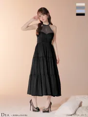 ブラック　 [DE4145-B-2512]【DEA./ディア】ラメ/ シフォン/ ホルターネック/ シースルー/ シンプル大人系/ ミディアムドレス/ キャバドレス long AngelR