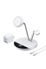 新品 Anker Prime Wireless Charging Station (3-in-1 MagGo AirCool Dock Stand) ホワイト Qi2 25W対応 マグネット式 3-in-1 ワイヤレス充電ステーション/ワイヤレス出力/Aのサムネイル