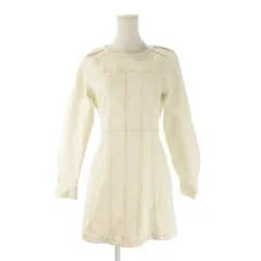 ザラ ZARA デニムワンピース S 白 アイボリー 無地 ラウンドネック 長袖 縦ステッチ /CK32 ■ECA002