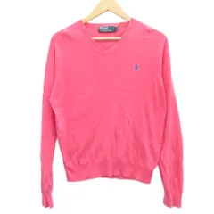 ポロ バイ ラルフローレン Polo by Ralph Lauren ニット カットソー 長袖 S ピンク Vネック ロゴ刺繍 /SY47 ■ECD001