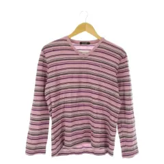 バーバリーブラックレーベル BURBERRY BLACK LABEL ニットTシャツ ウール 3 紫 パープル Vネック ストライプ柄 長袖 /CK5 ■ECE003