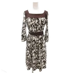 リフレクト Reflect ワンピース ひざ丈 9 白 ホワイト 茶 ブラウン 幾何学柄 スクエアネック 長袖 /KR ■GY58