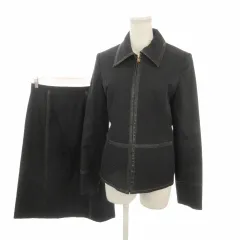 インディヴィ INDIVI セットアップ ジャケット スカート 38 黒 ブラック 長袖 ジップアップ 織り柄 /MN2 ■ECD001