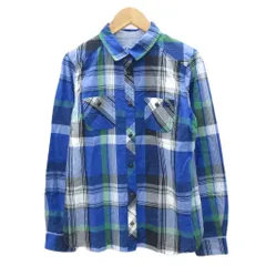 バーバリーブルーレーベル BURBERRY BLUE LABEL シャツ ブラウス 38 青 ブルー チェック柄 長袖 ロゴ刺繍 /SM75 ■ECE003