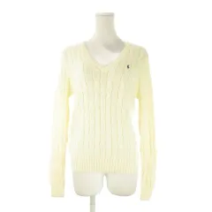 ポロ バイ ラルフローレン Polo by Ralph Lauren コットンニット セーター M 白 アイボリー ケーブルニット Vネック 長袖 /CK46 ■ECE003