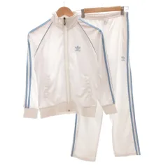 アディダス adidas セットアップ ジャケット パンツ ジャージ ロゴ刺繍 M 白 ホワイト 青 ブルー /FF ■ECA002