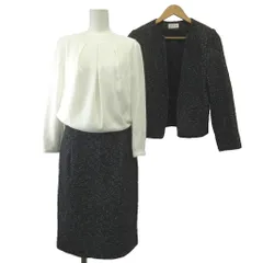 プラステ PLST セレモニースーツ 2点セット フォーマル M 黒 ブラック ツイード ジャケット ノーカラー 長袖 ワンピース 膝丈 切替 /GR ■ECB002