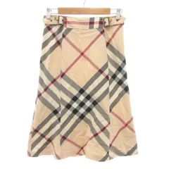 バーバリー ロンドン BURBERRY LONDON 美品 フレアスカート チェック柄 ウエストベルト ミモレ ロング丈 38 ベージュ /SJ ■ECD002