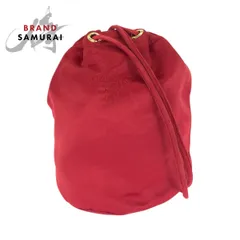 美品 PRADA プラダ ロゴ刺繍 レッド ゴールド金具 サテン ショルダーバッグ ポーチ 巾着 レディース 505911【中古】