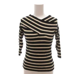 イェッカヴェッカ YECCA VECCA 美品 ニット セーター F 白 ホワイト 黒 ブラック ストライプ柄 クロスオーバーネック 七分袖 70173CA1000 /HW ■ECF001