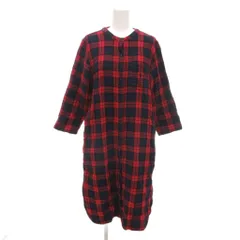 ラルフローレン RALPH LAUREN シャツワンピース ひざ丈 M 赤 レッド 黒 ブラック チェック柄 バンドカラー 七分袖 ECG003 /KR ■ECG003