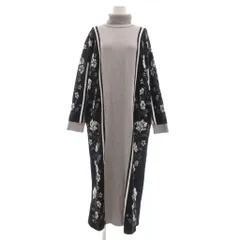 ハレ HARE ニットワンピース F 黒 ブラック グレー タートルネック ロング丈 花柄 /ML ■GY06