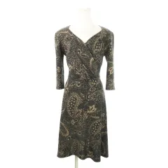 ブージュルード Bou Jeloud ひざ丈ワンピース ニット カシュクール 七分袖 リボン ペイズリー柄 総柄 F 茶 ブラウン /MN12 ■GY99